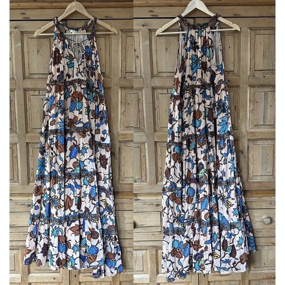 Love The Label Small Tan Brown Basic Dress Floral‎ Tiered Tank Sleeveless Anthro - Picture 1 of 12